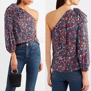 J. Crew Multicolor Floral One-Shoulder Long Sleeve Top